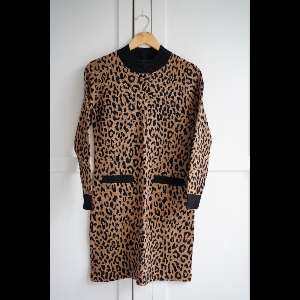 NWT J. Crew Mockneck Sweater-Dress, Leopard, XS